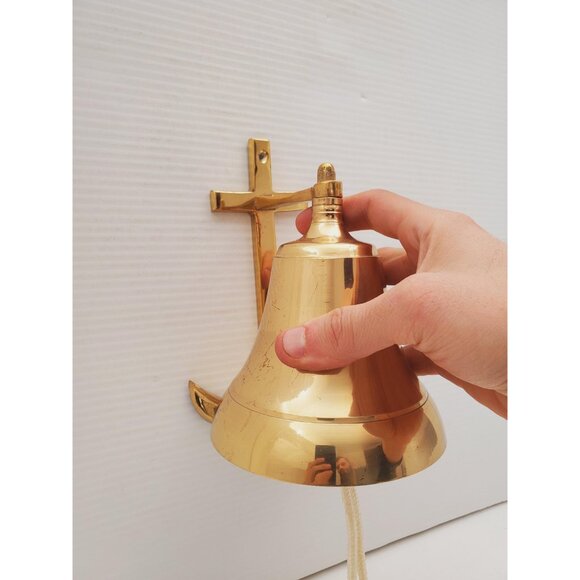 Large Vintage Brass Dinner Ship Bell Anchor Wall Mount Decor - Picture 10 of 10